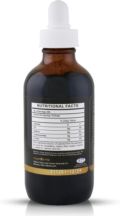 Trace Mineral Drops (400 Servings)(Flavorless) – 74 Minerals from Humic & Fulvic Acid Concentrated, Plant-Based, Supplement Electrolytes Alkaline pH by Fulvika Black, 4 Ounce, 4.0 Fl Oz, Pack of 1