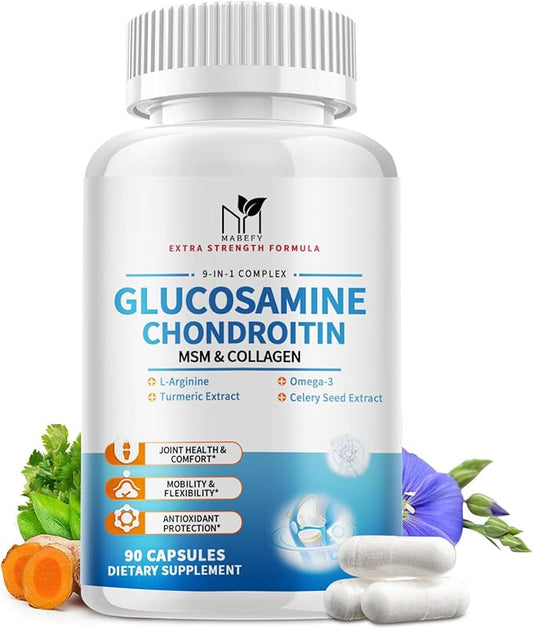 Glucosamine Chondroitin Capsules 1500mg with MSM, Collagen, Turmeric - Joint Support Supplement for Men & Women, Joint Health Antioxidant Support, 90 Capsules