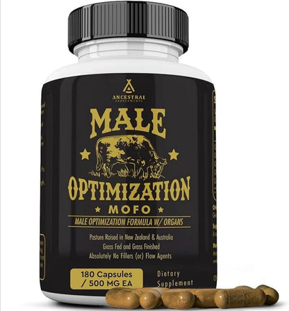 Ancestral Supplements Mofo, Supplements for Men, Support for Energy Levels and Overall Men's Health and Wellness, Non-GMO Grass Fed Beef Organ Supplement with Liver, No Fillers, 180 Capsules