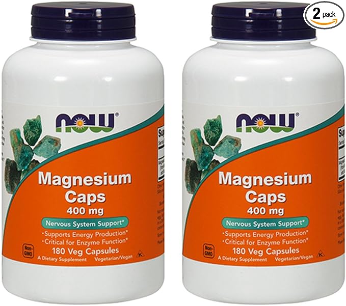 NOW Magnesium 400mg,180 Capsules (Pack of 2)