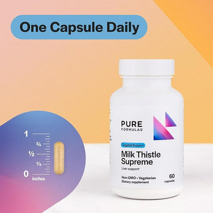PureFormulas Milk Thistle Supreme - 250 mg Per Capsule Milk Thistle Supplement (Silybum Marianum) - Liver Health Support - Antioxidants Supplement - Non-GMO & Vegetarian - 60 Capsules