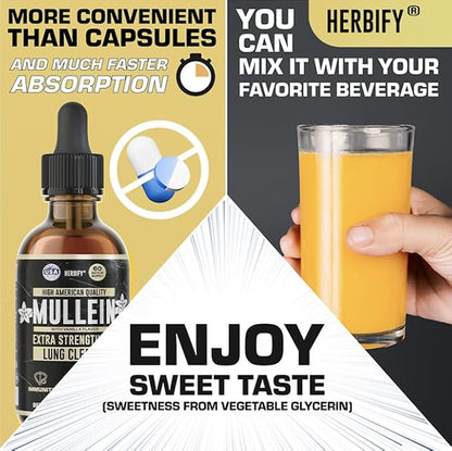 HERBIFY Mullein Drops - Lung Cleanse - Leaf Extract - Powerful Mullein for Immune Support, Detox & Respiratory Support - Made in USA - 4 Oz Vanilla Flavor