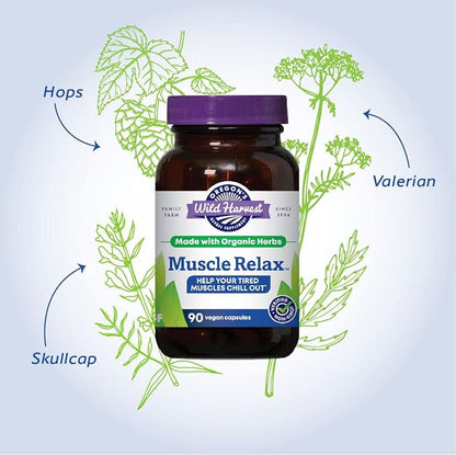 Oregon's Wild Harvest Muscle Relax Organic Herbal Supplement Vegan Capsules with Valerian, Hops and Skullcap