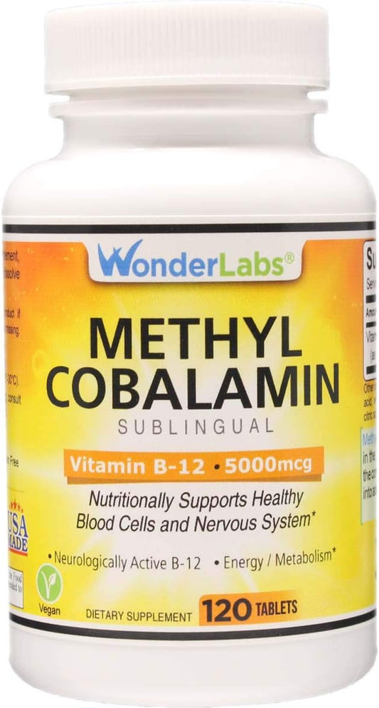 Maximum Strength Methylcobalamin Vitamin B-12, Sublingual Vitamin B-12 5,000mcg 3rd Party Tested for Purity and Potency- 120 Tablets