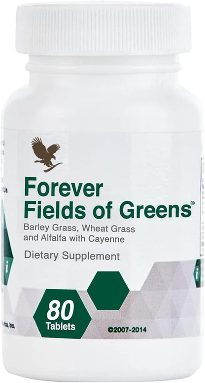 Forever Living - Fields of Greens, Green Superfood Supplement with Barley Grass, Wheat Grass, and Alfalfa to Cleansing and Alkalizing, 80 Tablets