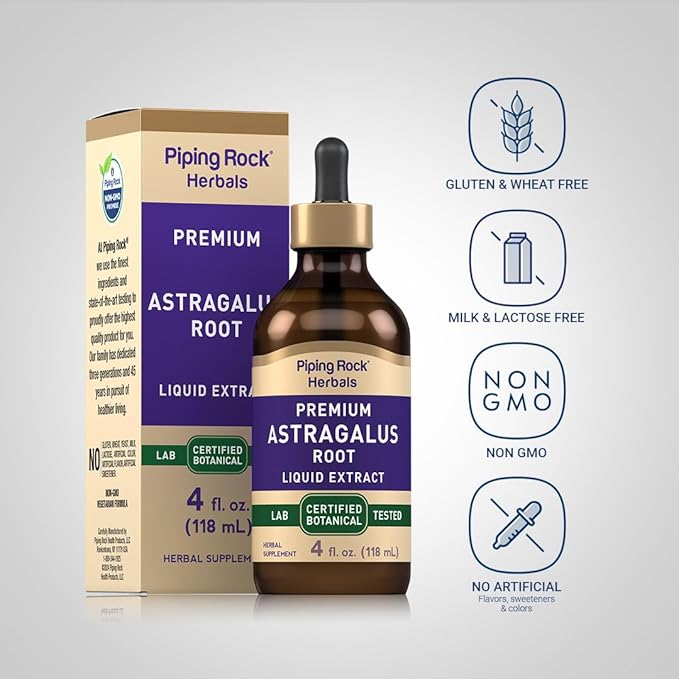 Piping Rock Astragalus Root Extract | 4 fl oz | Alcohol & Sugar Free Tincture | Certified Botanical | Vegetarian, Non-GMO, Gluten Free