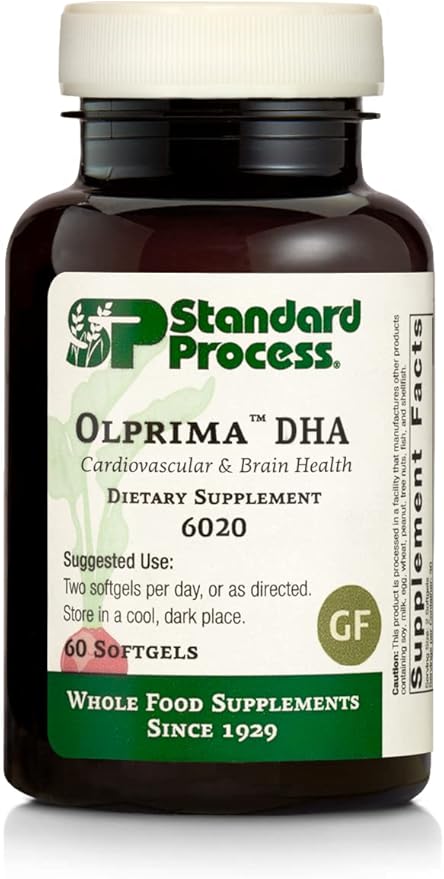 Standard Process Inc. Olprima DHA - Whole Food Cognitive Health, Brain Health and Heart Health, Astaxanthin, DPA and DHA with Omega 3 Tuna Fish Oil and Rosemary - Gluten Free - 60 Softgels