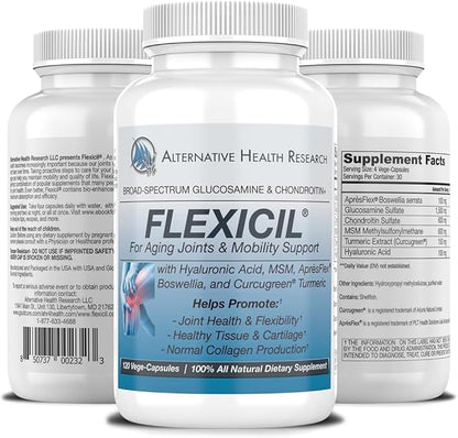 Flexicil Advanced Joint Mobility & Support | Glucosamine, Chondroitin, MSM, Hyaluronic Acid, Turmeric, Boswellia | Broad-Spectrum Bio-Enhanced Ingredients | 120 Vege-Capsules | 30-Day Supply