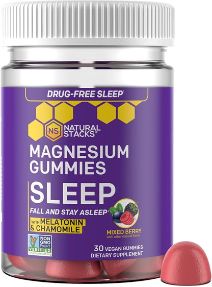 Natural Stacks Magnesium Gummies Bundle - Sleep Magnesium Gummies + Zen Magnesium Stress Gummies w/L-Theanine - 60 Magnesium Gummies
