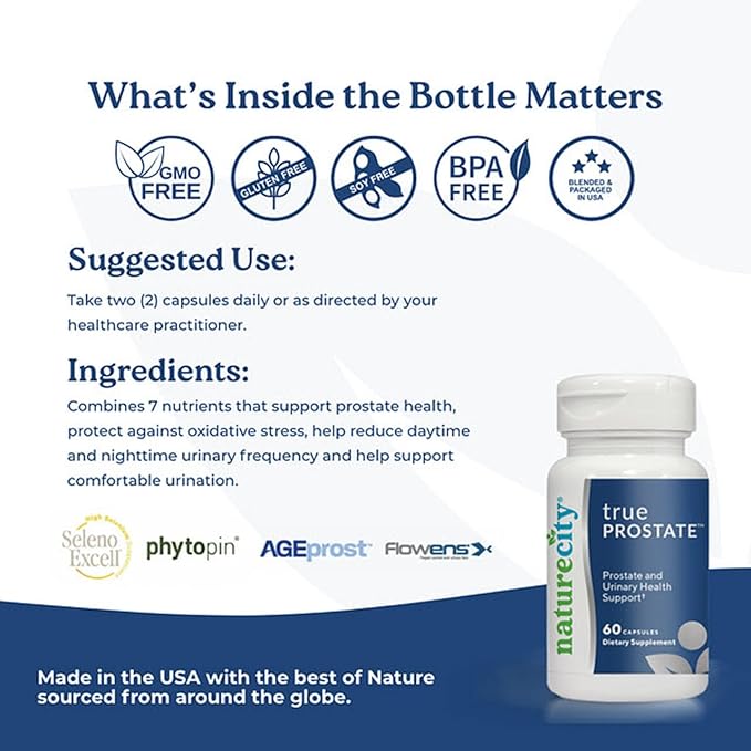 NatureCity True-Prostate Urinary Tract & Prostate Support Supplement for Men's Health Cranberry Extract & Super Beta Prostate Sitosterol Complex 60 Capsules - Prostate Health for Men