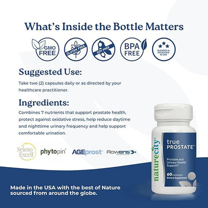 NatureCity True-Prostate Urinary Tract & Prostate Support Supplement for Men's Health Cranberry Extract & Super Beta Prostate Sitosterol Complex 60 Capsules - Prostate Health for Men