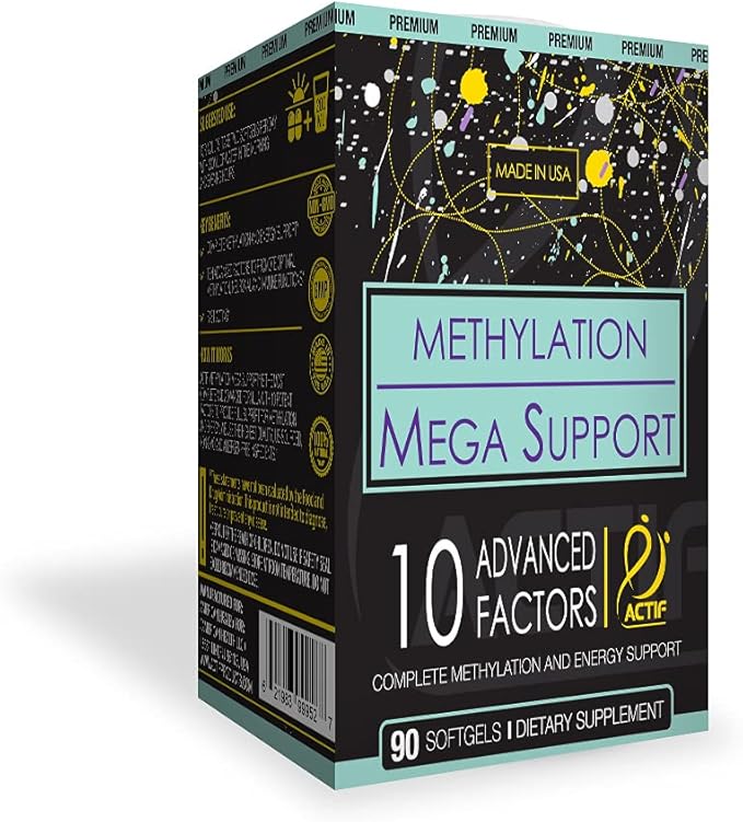 ACTIF Methylation Mega Support with 10 Advanced Factors and Organic Folate – 100% Natural, Non-GMO, 90 Count, Sterile 4 oz