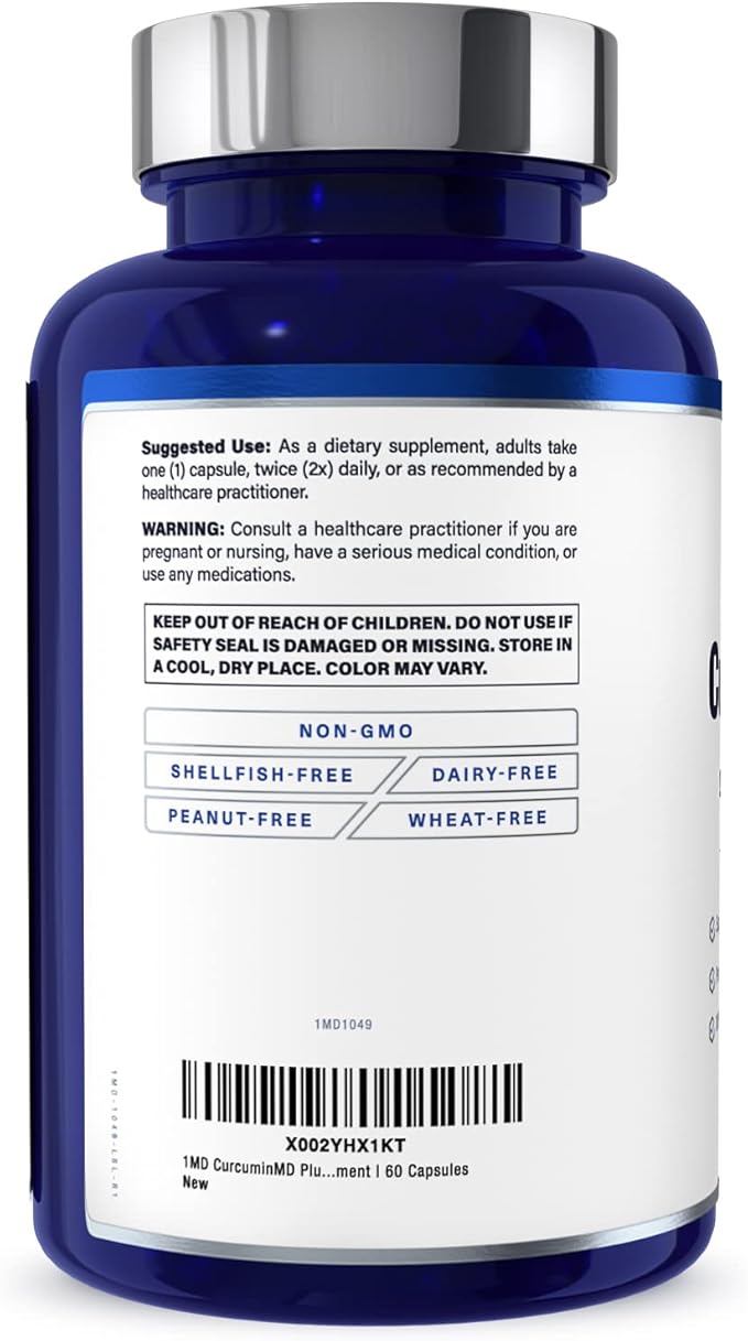 1MD Nutrition CurcuminMD Plus - Turmeric Curcumin with Boswellia Serrata - 285x More Absorbable | Joint Stiffness, Muscle Recovery, and Mood Support | 120 Capsules (2-Pack)