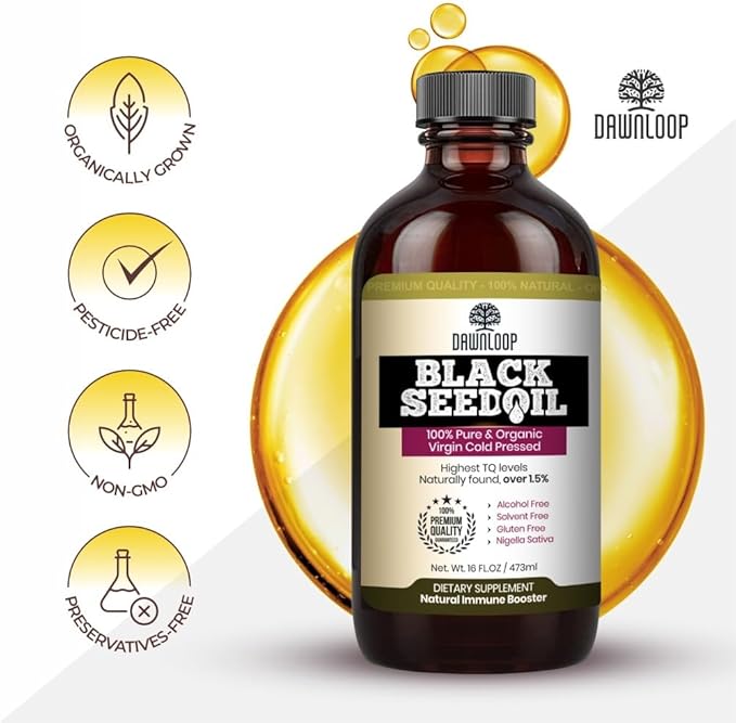 Black Seed Oil Cold Pressed - 100% Pure Nigella Sativa, Black Cumin Oil for Skin, Hair, Cooking, and Daily Use, Gluten Free, Non-GMO