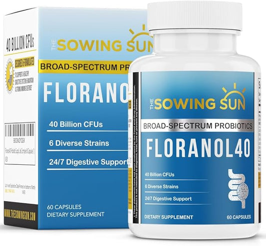 Floranol40 Probiotic Supplement for Gut Support, 6 Diverese Strains for Healthy Gut Flora, with Lactobacillus, Bifidobacterium, Fructooligosaccharide & Marine Polysaccharide Complex 60 Capsules (1)