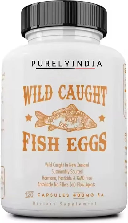 Wild Caught Fish Eggs Omega-3 Supplement 2400mg - Supports Brain, Heart, Fertility & Inflammatory Health - Whole Food Source of Vitamin D, K2, A, Non-GMO, Freeze-Dried, 120 Capsules