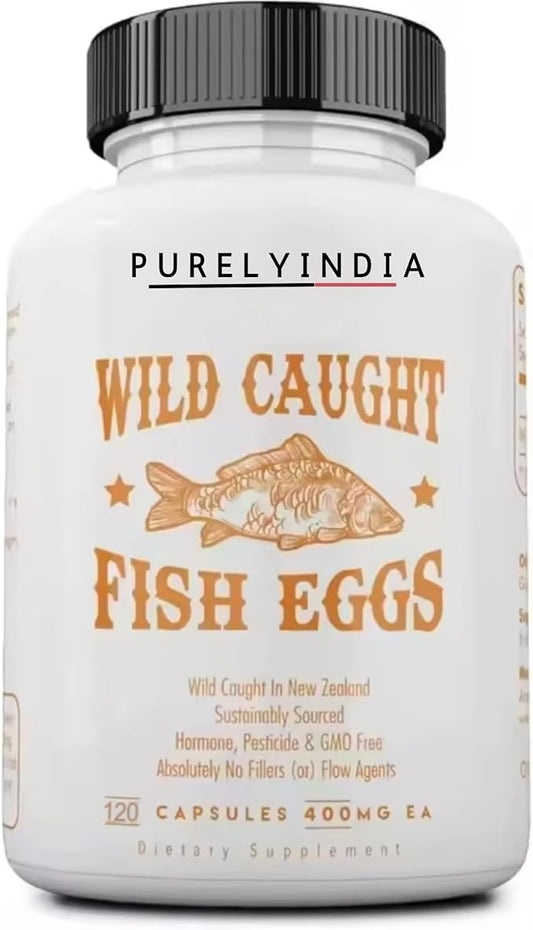 Wild Caught Fish Eggs Omega-3 Supplement 2400mg - Supports Brain, Heart, Fertility & Inflammatory Health - Whole Food Source of Vitamin D, K2, A, Non-GMO, Freeze-Dried, 120 Capsules