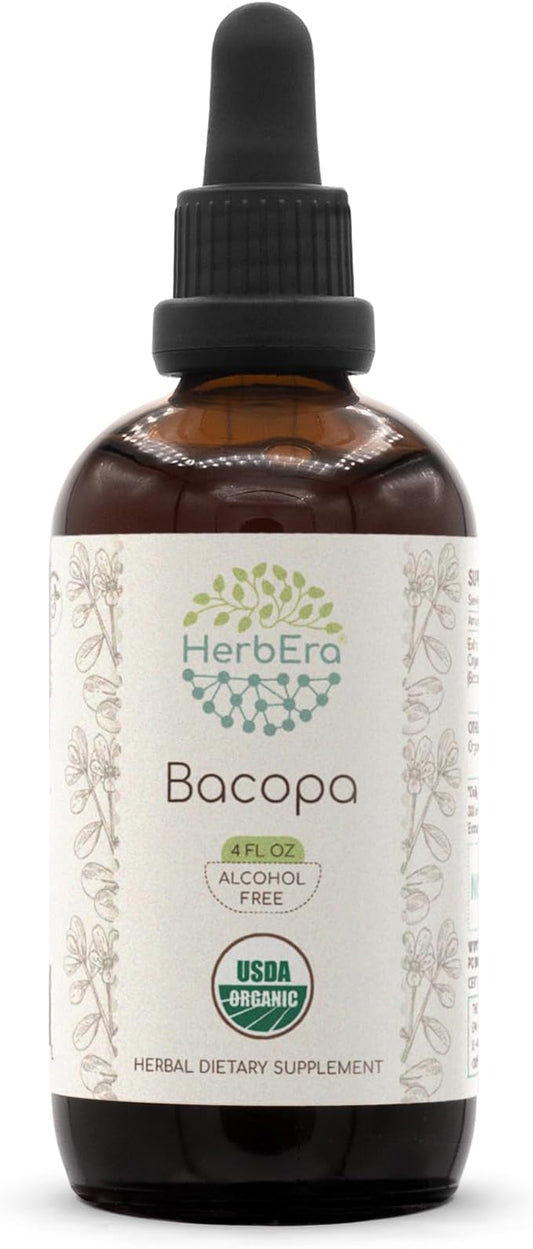 Bacopa B120 USDA Organic Tincture | Alcohol-Free Extract, High-Potency Herbal Drops, Relaxation, Positive Cognitive Effect | Certified Organic Bacopa (Bacopa Monnieri) Dried Herb 4 OZ
