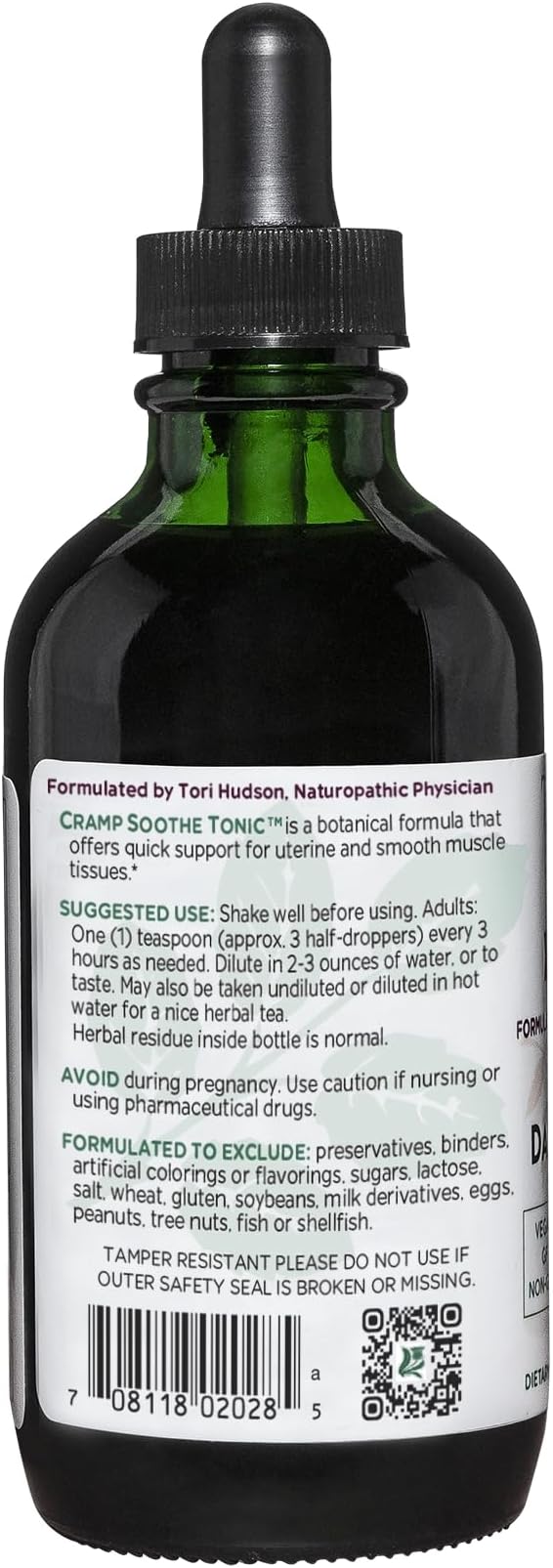 Vitanica Cramp Soothe Tonic, Dr Formulated Menstrual Cramp Support, with Black Haw Bark, Valerian Root, Ginger Root, and Garrya Herb, Alcohol Free, Vegan, 4 Ounce