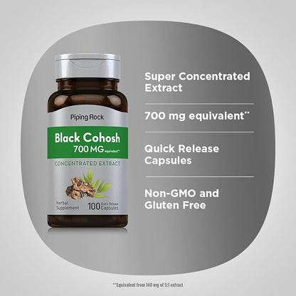 Piping Rock Black Cohosh Root Extract | 700 mg | 100 Capsules | Concentrated | Non-GMO, Gluten Free Supplement