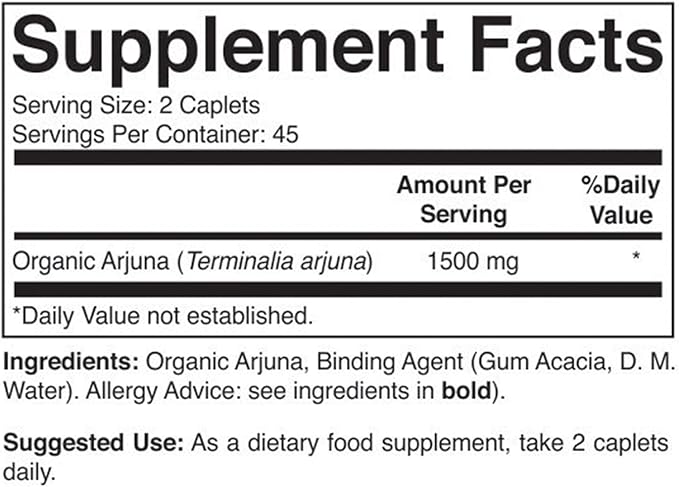 Brieofood Organic Arjuna 1500mg, 45 Servings, Vegetarian, Gluten Free, 90 Vegetarian Tablet