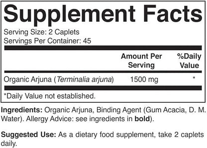 Brieofood Organic Arjuna 1500mg, 45 Servings, Vegetarian, Gluten Free, 90 Vegetarian Tablet