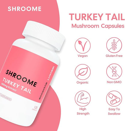 Turkey Tail Mushroom Capsules | 120 Capsules | Premium Beta Glucans | High Strength Extract | Mushroom Supplement | 100% Fruiting Bodies | No Additives | Vegan