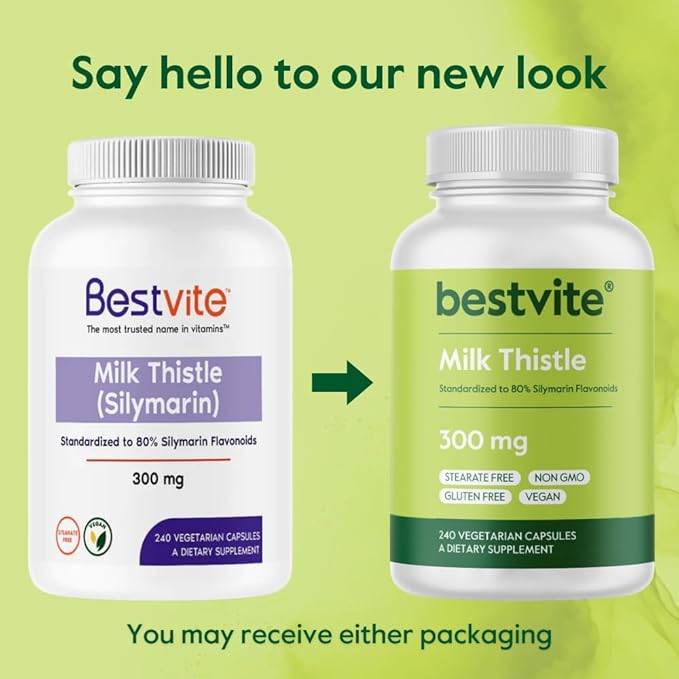 BESTVITE Milk Thistle 300mg (240 Vegetarian Capsules) - Standardized to 80% Silymarin Flavonoids - No Stearates - Vegan - Non GMO - Gluten Free