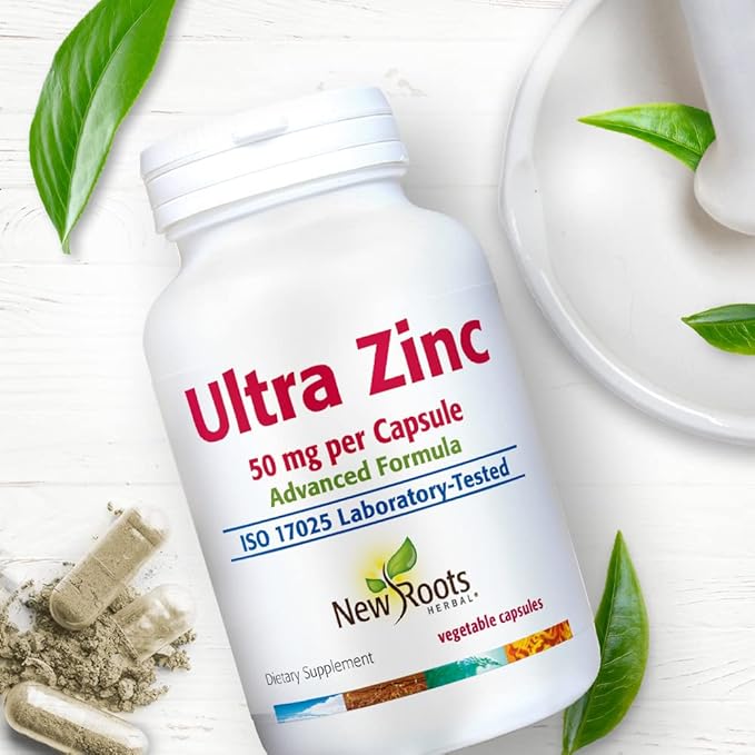 New Roots Herbal Ultra Zinc Advanced Formula 50 mg (90 Veg Caps) – Key in Nutrient Absorption & Metabolism, Tissue & Energy Production | Supports Immunity | Supports Skin Health, Eye Health