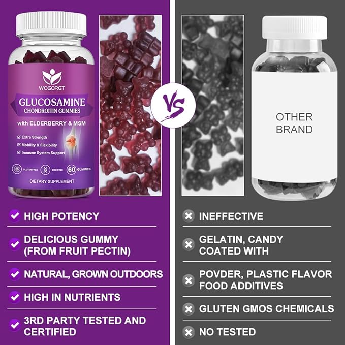 Glucosamine Chondroitin Gummies with MSM & Elderberry - 1500mg Glucosamine Chondroitin Gummies Supplement for Flexibility and Immune Support for Men & Women, 60 Gummies (2 Pack)