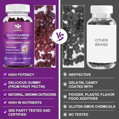 Glucosamine Chondroitin Gummies with MSM & Elderberry - 1500mg Glucosamine Chondroitin Gummies Supplement for Flexibility and Immune Support for Men & Women, 60 Gummies (2 Pack)