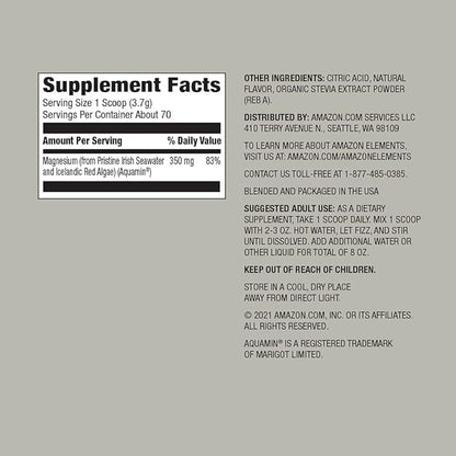 Amazon Elements Whole Food Magnesium Lemon Powder, 9.13 Ounce (Pack of 1) (70 servings)