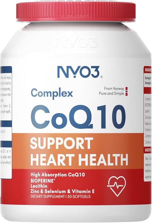 CoQ10 120mg with BioPerine(Black Pepper), Coenzyme Q10 with Vitamins E, Ultra High Absorption Antioxidant Support for Heart Health, Gluten Free, 30 Days Supply