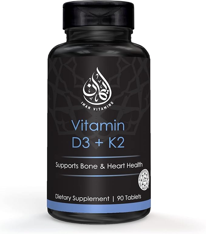 Halal Vitamin D3 with K2 Chewable Tablets - Vitamin D 2000 iu + Menaquinone-7 (MK7) | Supports Heart Health, Bones, and Muscles Health | 90 Count for Men and Women