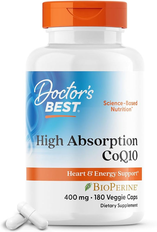 Doctors Best High Absorption CoQ10, Heart & Energy Support, USP Verified, Naturally Fermented CoQ10, Non-GMO Gluten Free, Soy Free, Vegan 180 Veggie Caps