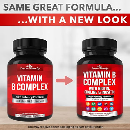 Divine Bounty Super B Complex Vitamins - All B Vitamins Including B12, B1, B2, B3, B5, B6, B7, B9, Folic Acid - Vitamin B Supplement - Support Healthy Energy Metabolism - 90 Vegetarian Capsules
