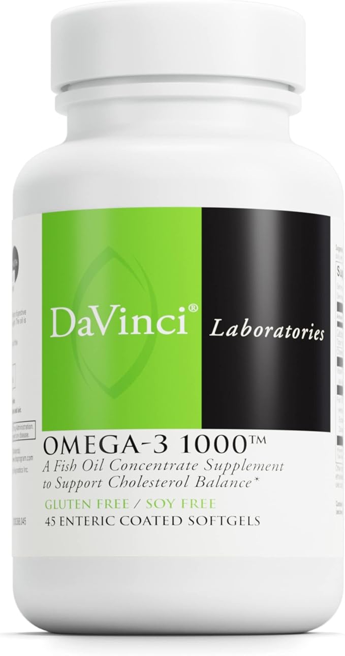 DAVINCI Labs Omega-3 1000 - Dietary Supplement to Maintain Already Normal Cholesterol Levels and Support Immune System, Healthy Hair and Skin* - Gluten-Free - 45 Enteric Coated Softgels