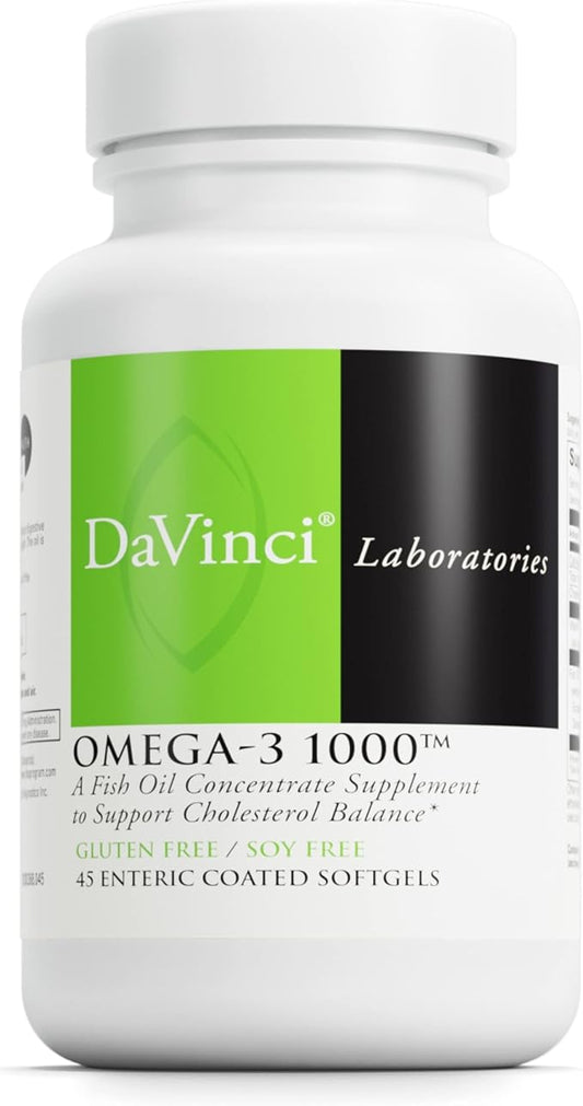 DAVINCI Labs Omega-3 1000 - Dietary Supplement to Maintain Already Normal Cholesterol Levels and Support Immune System, Healthy Hair and Skin* - Gluten-Free - 45 Enteric Coated Softgels