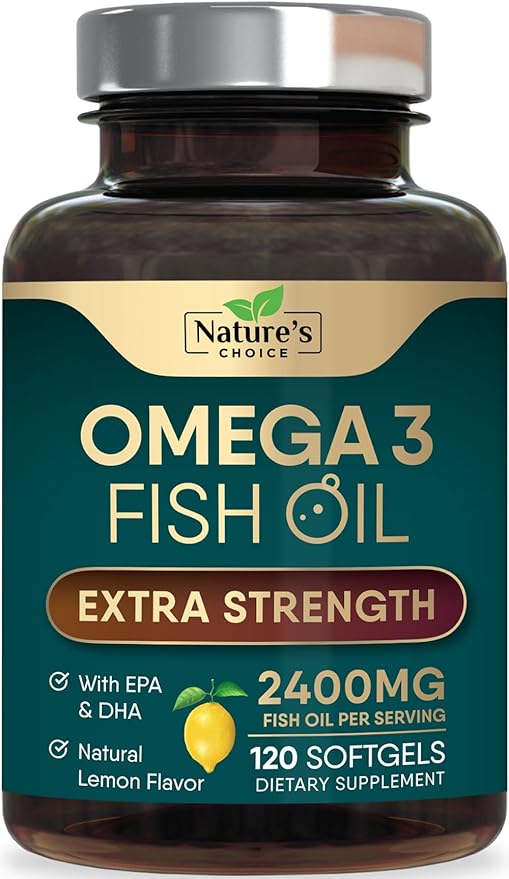 Triple Strength Omega 3 Fish Oil Supplement, EPA & DHA Fish Oil Omega 3 Essential Fatty Acids Supplement Softgels, 2400 mg Brain & Heart Health Support Supplements, Gluten Free, Non-GMO, 120 Softgels