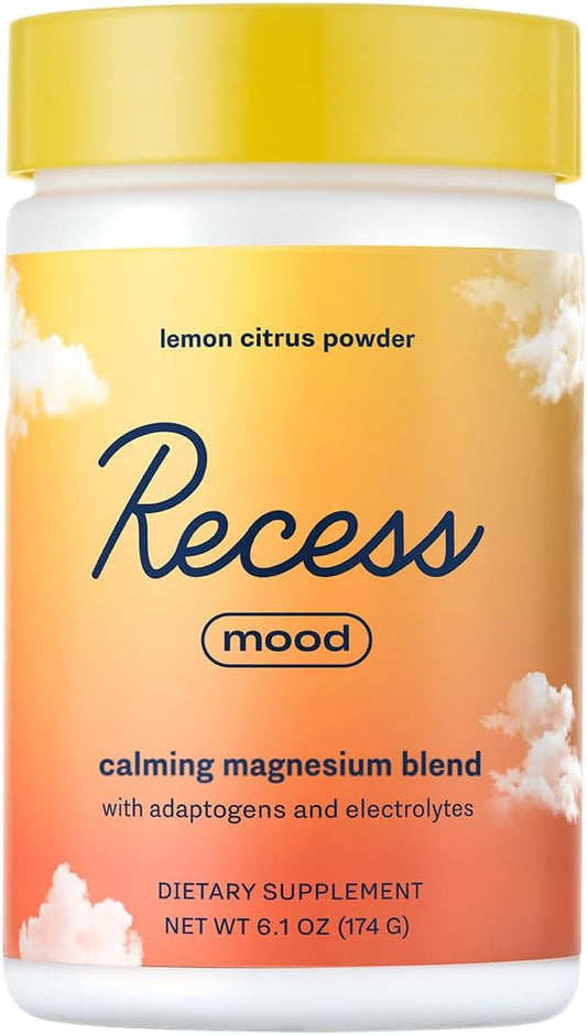 Recess Mood Powder, Calming Magnesium L-Threonate Blend with Passion Flower, L-Theanine, Electrolytes, Magnesium Calm Support Powder Supplement - Lemon Citrus 28 Serving Tub