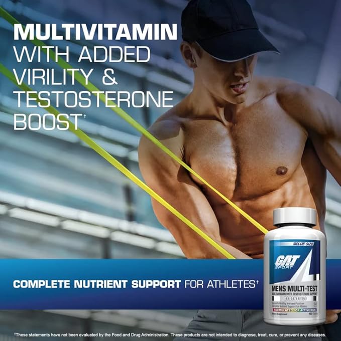 GAT SPORT Men's Multi + Test, Premium Multivitamin Tablets (60 Count)