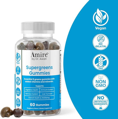 by Dr. Awan Super Greens Gummies, Fruits & Veggies Supplement, Green Superfood for Immunity, Metabolism, Liver Function & Nervous System, Essential 8 Greens, 240ct, 4-Months Supply
