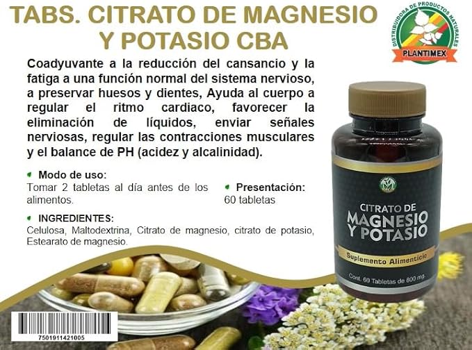Magnesium Potassium Citrate Nutricost Potassium (400mg) Magnesium (400 mg) Citrates, 60Capsules -PLANTIMEX Dietary Supplement 60 Tablets. (800 mg)