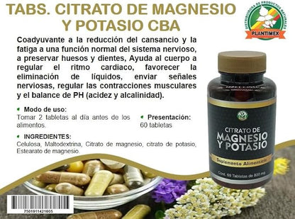 Magnesium Potassium Citrate Nutricost Potassium (400mg) Magnesium (400 mg) Citrates, 60Capsules -PLANTIMEX Dietary Supplement 60 Tablets. (800 mg)