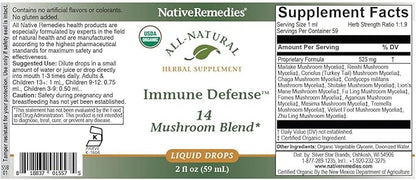 Native Remedies Immune Defense 14 Mushroom Blend to Protect and Maintain Immune System Function, 2 Fl oz.