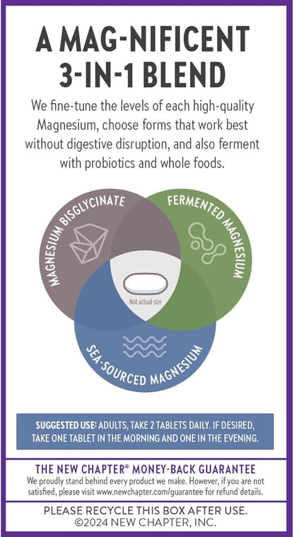 New Chapter Magnesium Complex Supplement for Heart, Bone, Nerve, Muscle & Cellular Energy - Well-Absorbed Magnesium Glycinate + Sea-Sourced & Fermented Forms, 100% Vegan, 60 Tablets