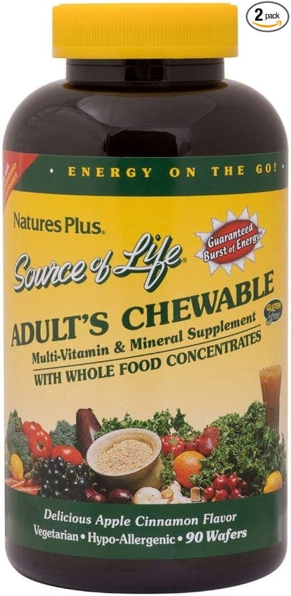 Natures Plus Source of Life Adult’s Chewable, Apple Cinnamon - 90 Wafers, Pack of 2 - Multi-Vitamin & Mineral Supplement - Gluten Free, Vegetarian - 90 Total Servings