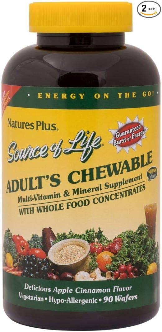 Natures Plus Source of Life Adult’s Chewable, Apple Cinnamon - 90 Wafers, Pack of 2 - Multi-Vitamin & Mineral Supplement - Gluten Free, Vegetarian - 90 Total Servings