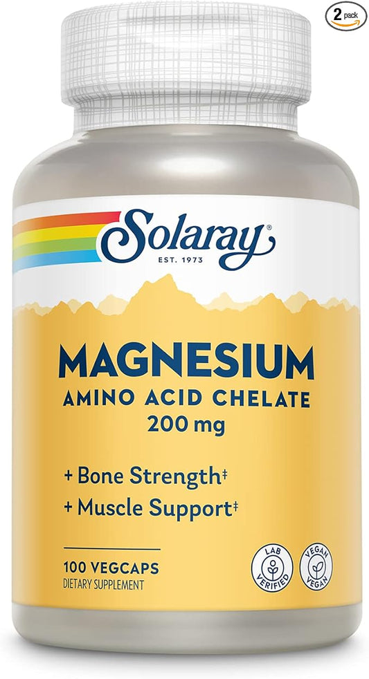 Solaray Magnesium Amino Acid Chelate, Healthy Bone Strength, Muscle, Nerve & Cardiovascular Support, 100 VegCaps