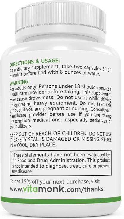 VitaMonk Melatonin Free Sleep Aid With Magnesium, GABA, Theanine and Apigenin - Natural Sleep Aid Without Melatonin, Natural Sleep Aids for Adults, Sleeping Pills for Adults, Sleeping Aids for Adults